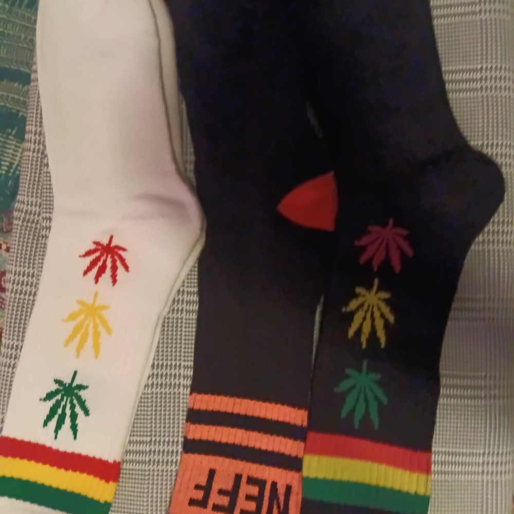 Neff Casual Socks - Black and White with Colorful Leaf Design
